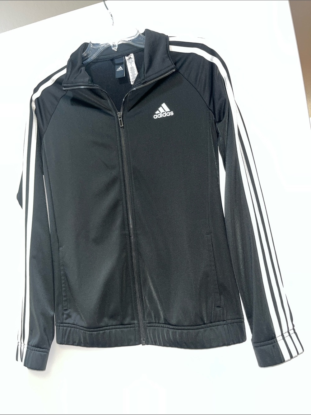 Adidas  Black Jacket with White Stripe Accents & Zipper Size Small